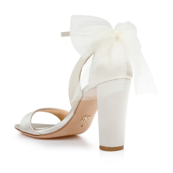 Badgley Mischka Kim Mesh Bow Block Heel in Ivory - Picture 3 of 5